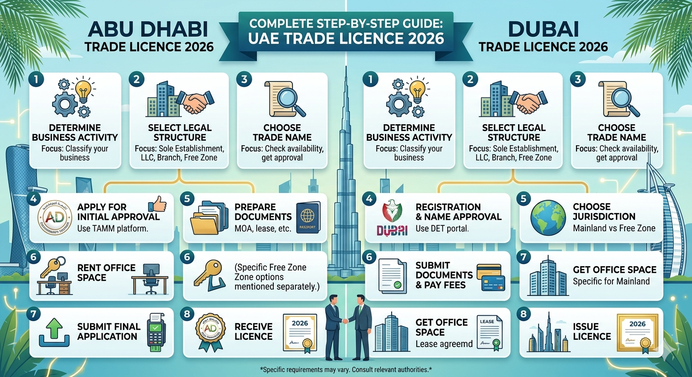 UAE Trade Licence 2026: Complete Step-by-Step Guide for Abu Dhabi & Dubai